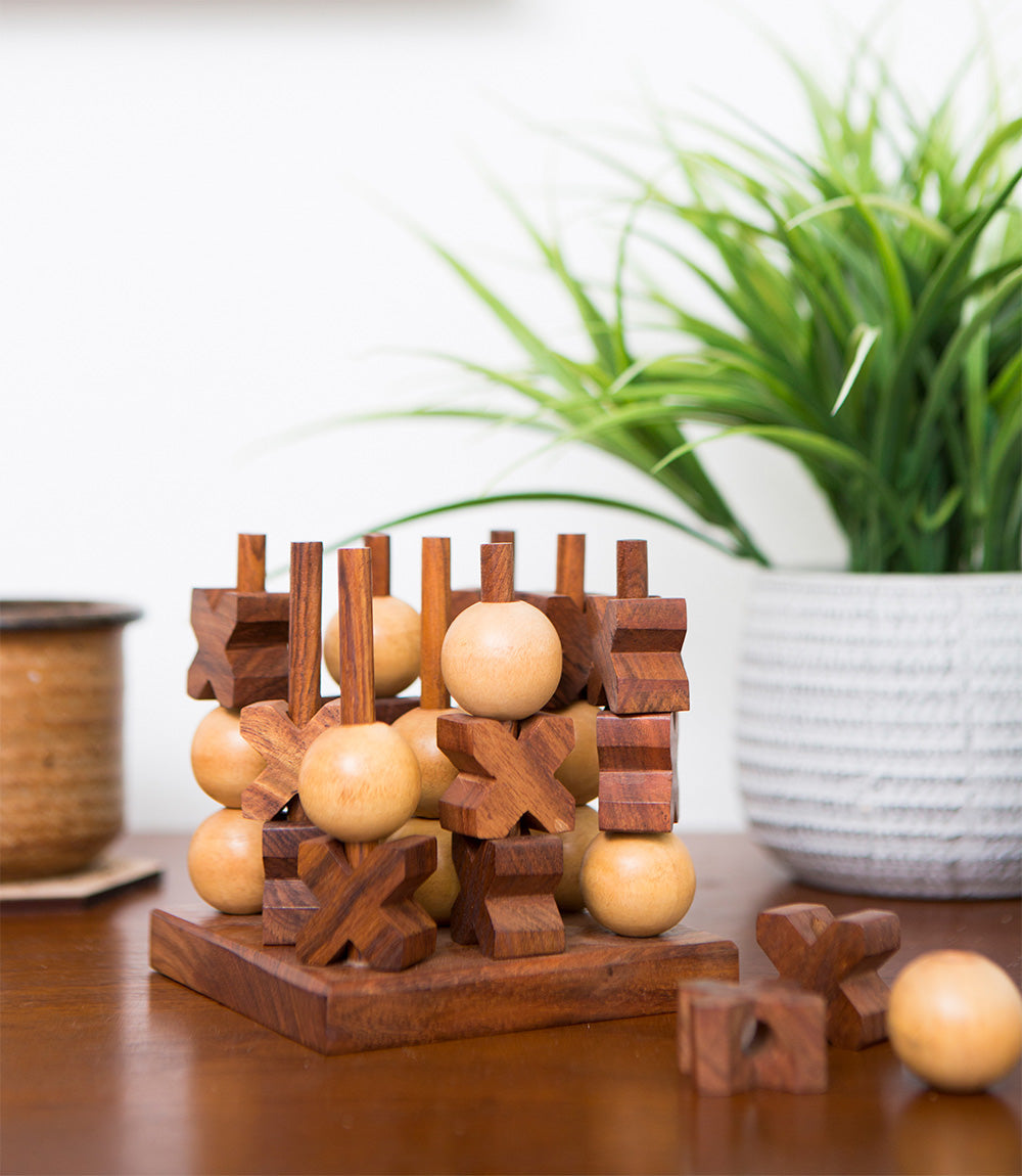 3D Tic Tac Toe Game Set - Handcrafted Wood - Sole Banana LLC