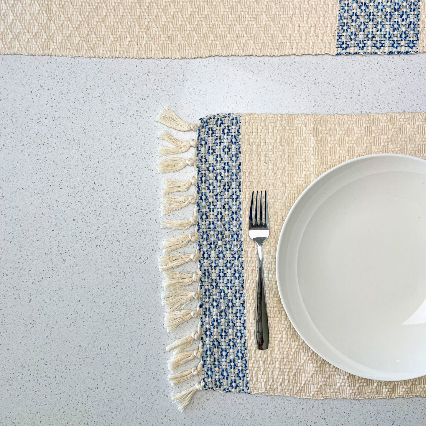 Hydrangea Blue Floral Woven Placemats and Table Runner Set