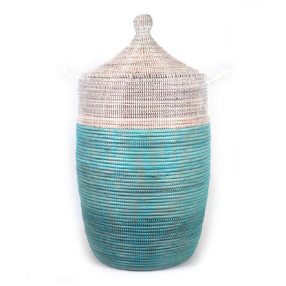 Large Two-Tone Basket - Natural, Navy, Turquoise, and White Variations