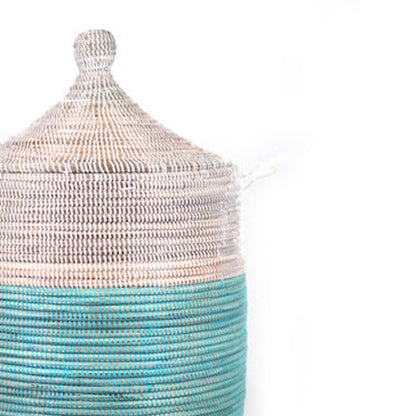 Large Two-Tone Basket - Natural, Navy, Turquoise, and White Variations