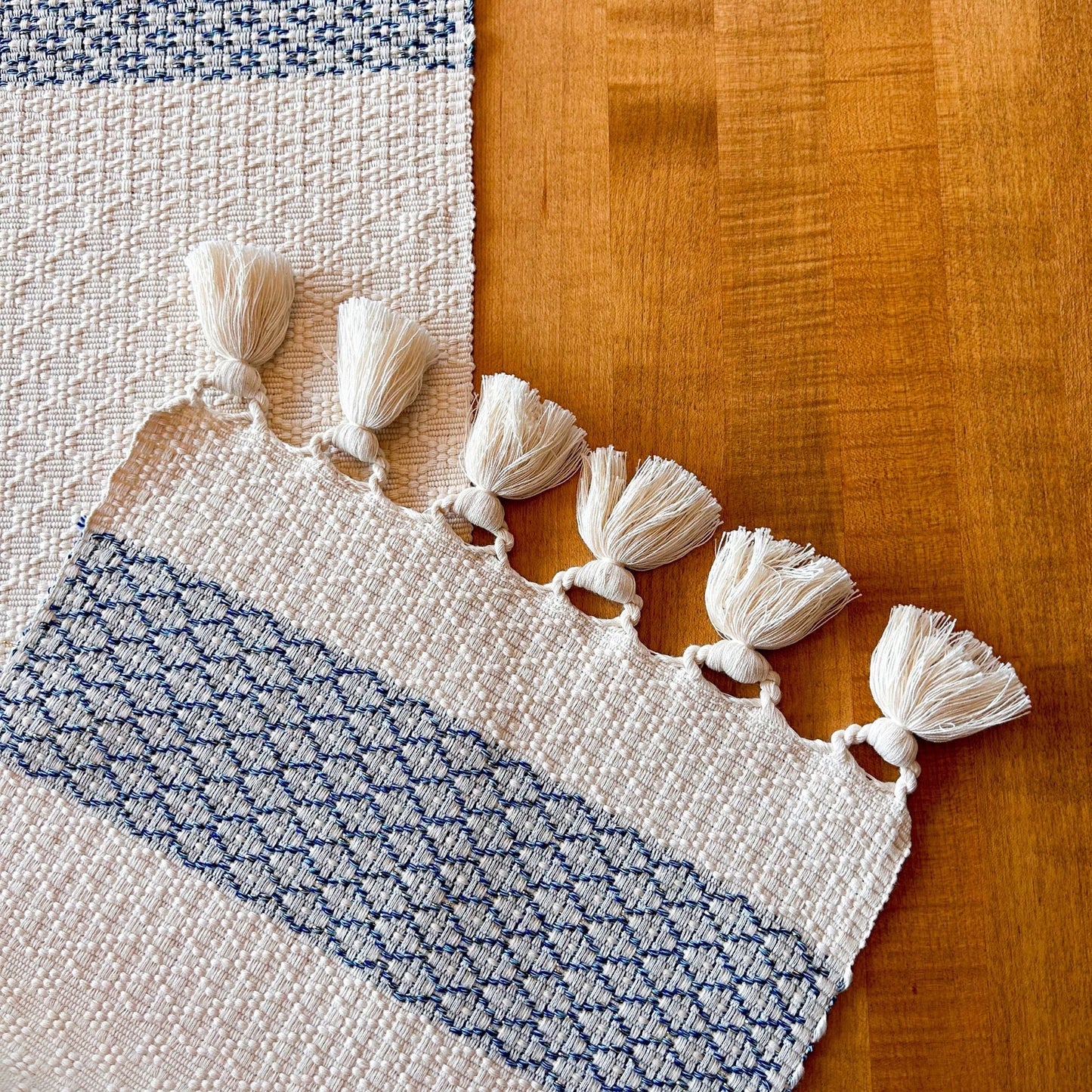 Hydrangea Blue Floral Woven Placemats and Table Runner Set