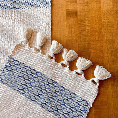 Hydrangea Blue Floral Woven Placemats and Table Runner Set