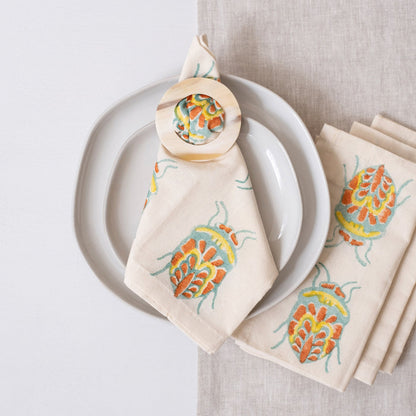 Hand Block Printed Napkin ~ Jewel Bug and Elephant Moth Collection