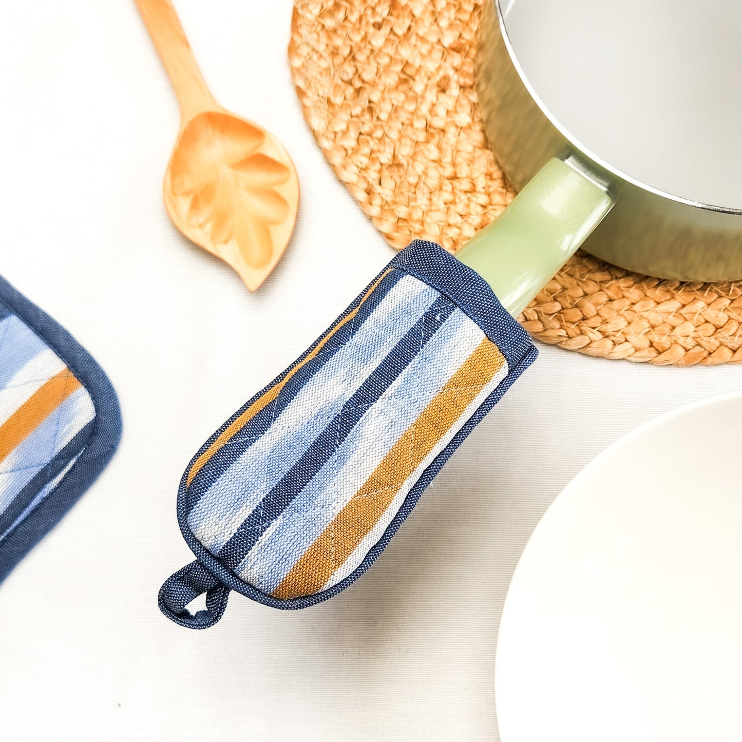 Skillet Handle Holders and Stylish Cotton and Denim Pot Holders in Various Designs