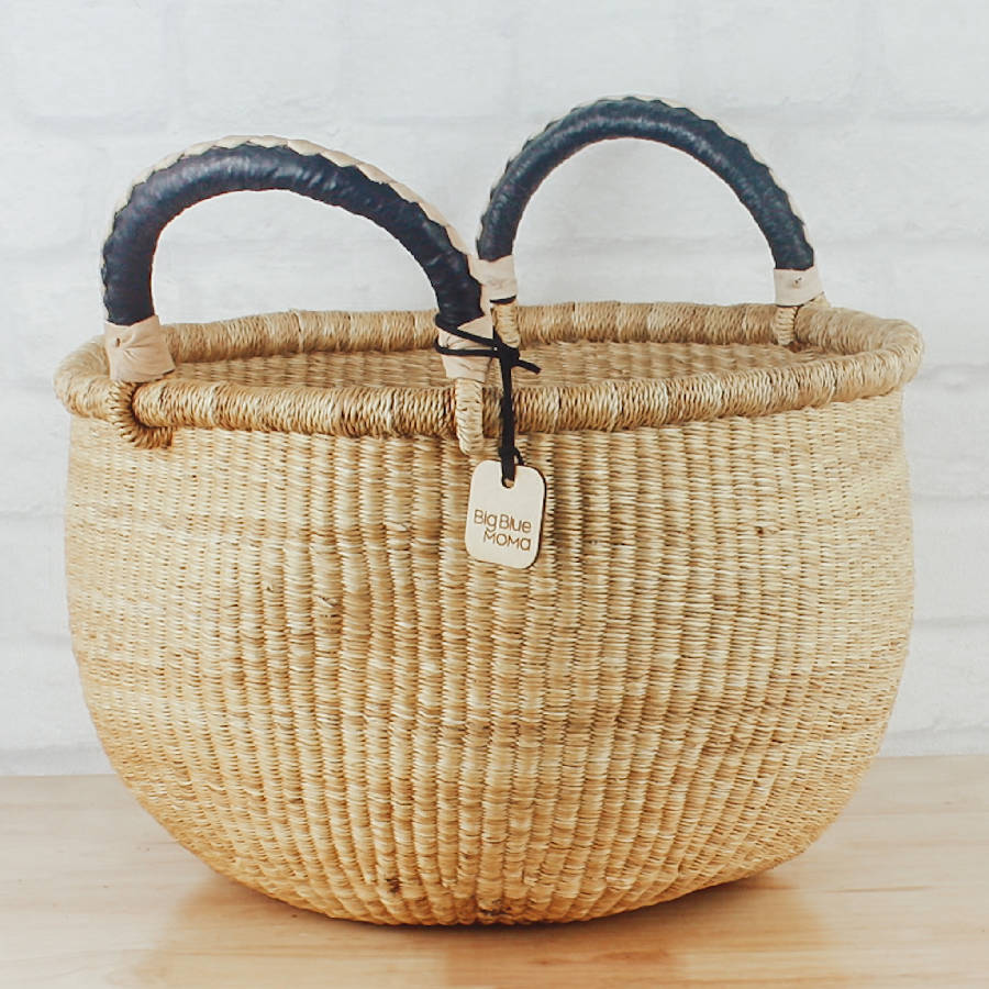 Bolga Baskets - Large Round Two Handle Natural