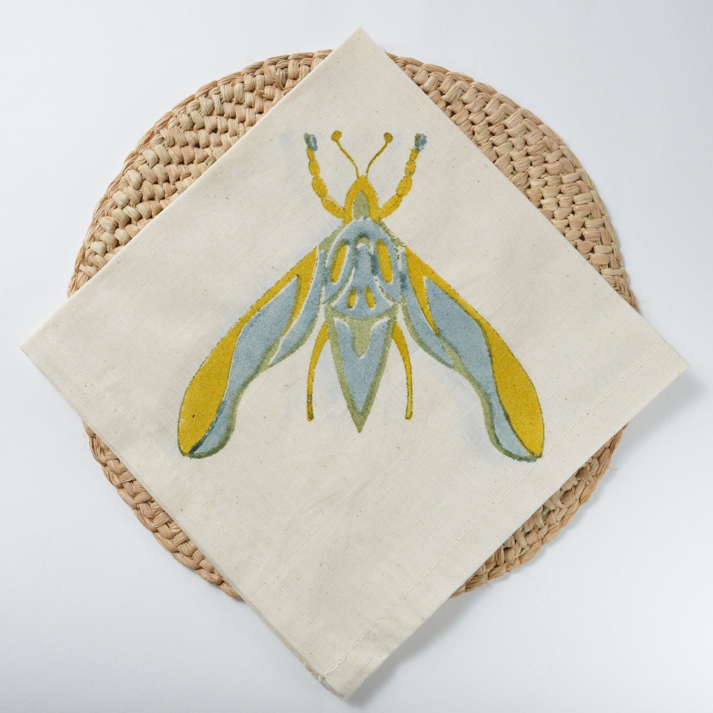 Hand Block Printed Napkin ~ Jewel Bug and Elephant Moth Collection