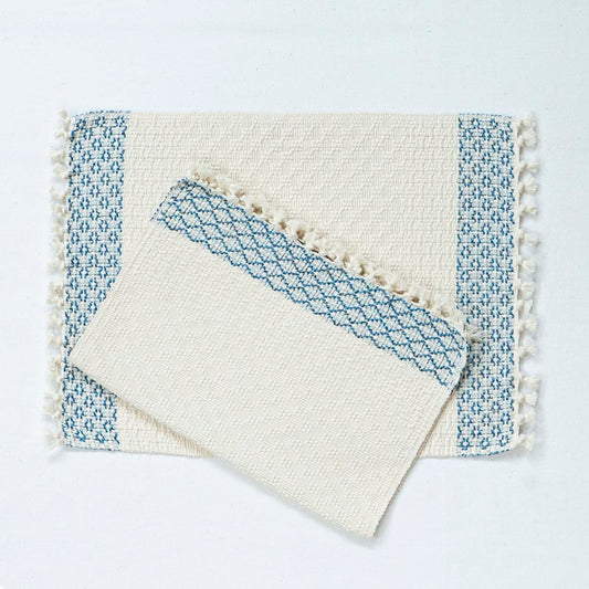 Hydrangea Blue Floral Woven Placemats and Table Runner Set