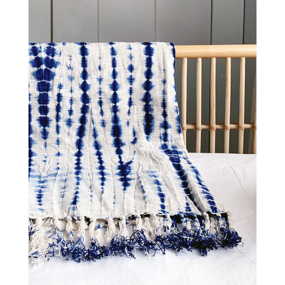 Indigo Shibori Throw - Decorative Textile for Home Decor