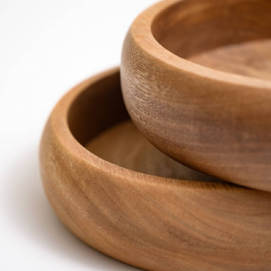 Morada Wood Collection - Botanero Bowl, Cake Stand, Cuenco Bowl, Rosa Morada Cutting Board & Salad Spoons Set