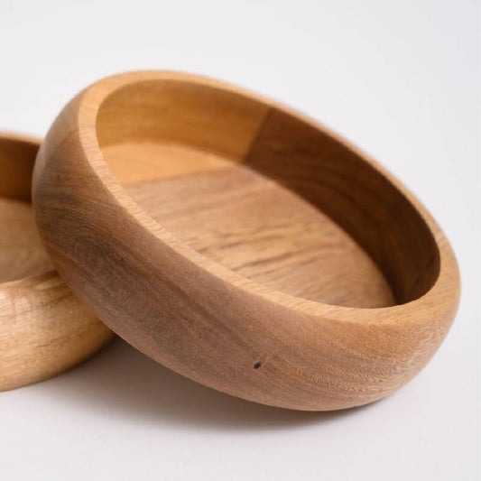 Morada Wood Collection - Botanero Bowl, Cake Stand, Cuenco Bowl, Rosa Morada Cutting Board & Salad Spoons Set