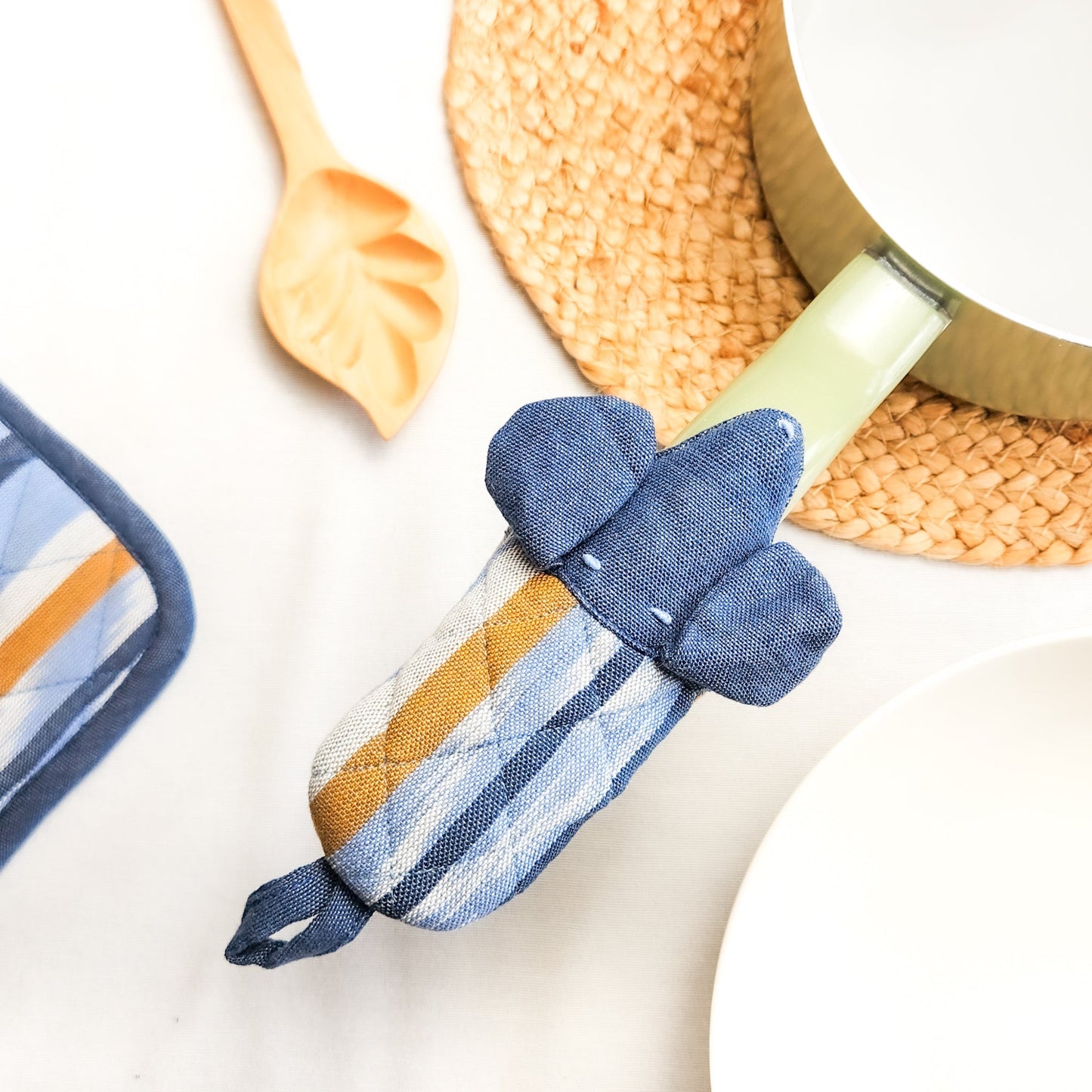 Skillet Handle Holders and Stylish Cotton and Denim Pot Holders in Various Designs