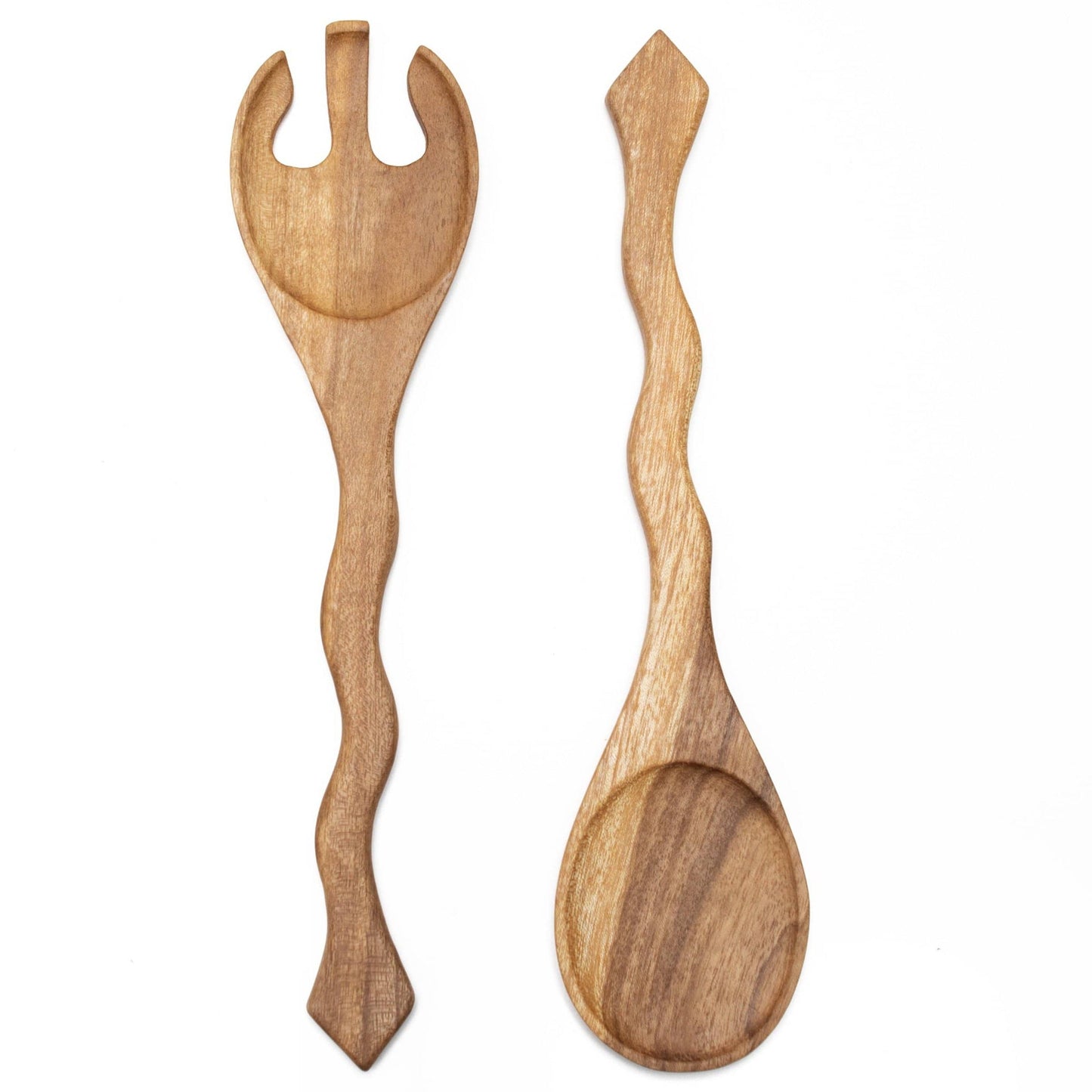 Hand Carved Wood Kitchen Utensil Set - Spoons, Scoop, Spatula, Serving Tools