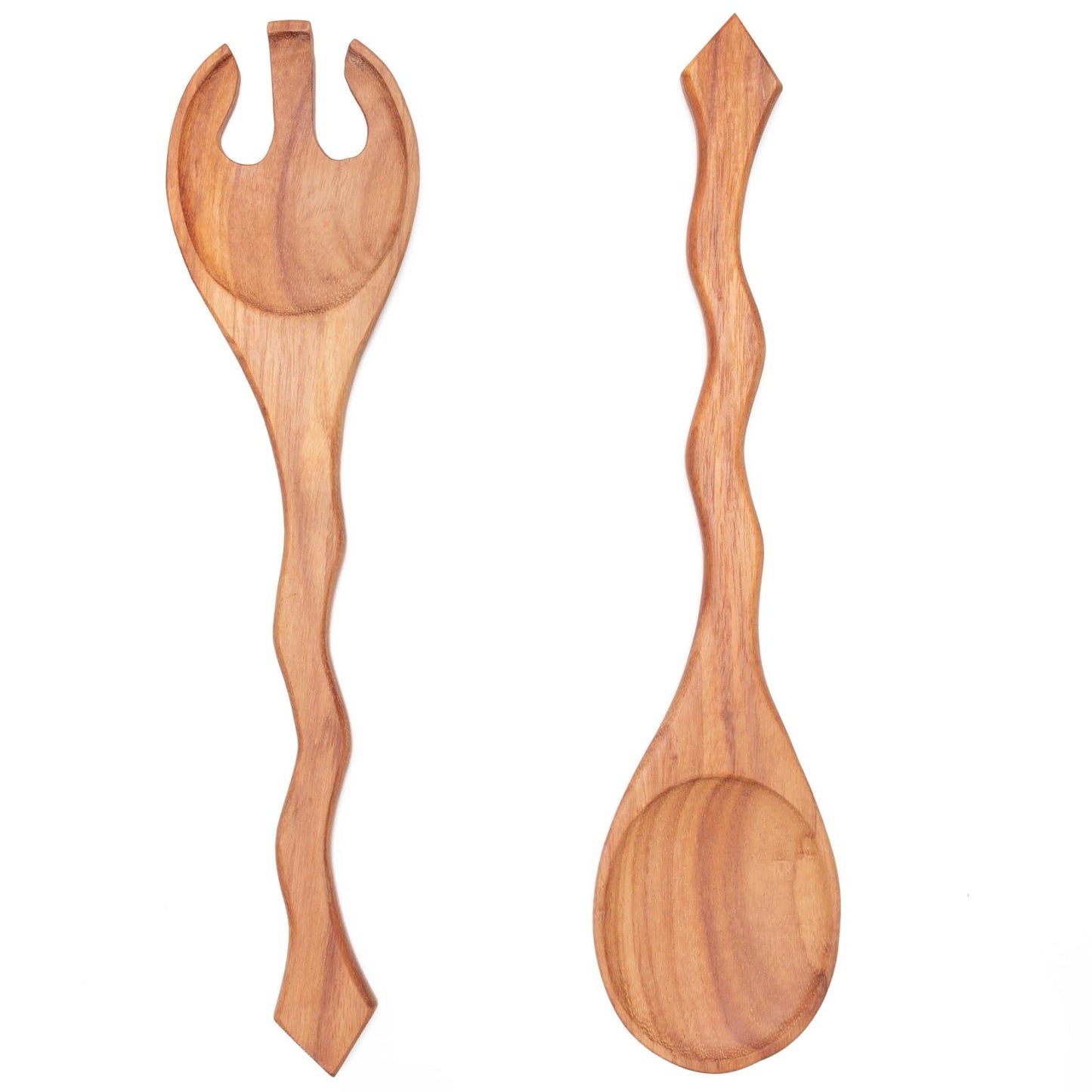 Hand Carved Wood Kitchen Utensil Set - Spoons, Scoop, Spatula, Serving Tools