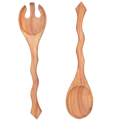 Hand Carved Wood Kitchen Utensil Set - Spoons, Scoop, Spatula, Serving Tools