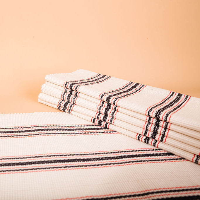 Mistari Placemats, Napkins, and Striped Tea Towel Set